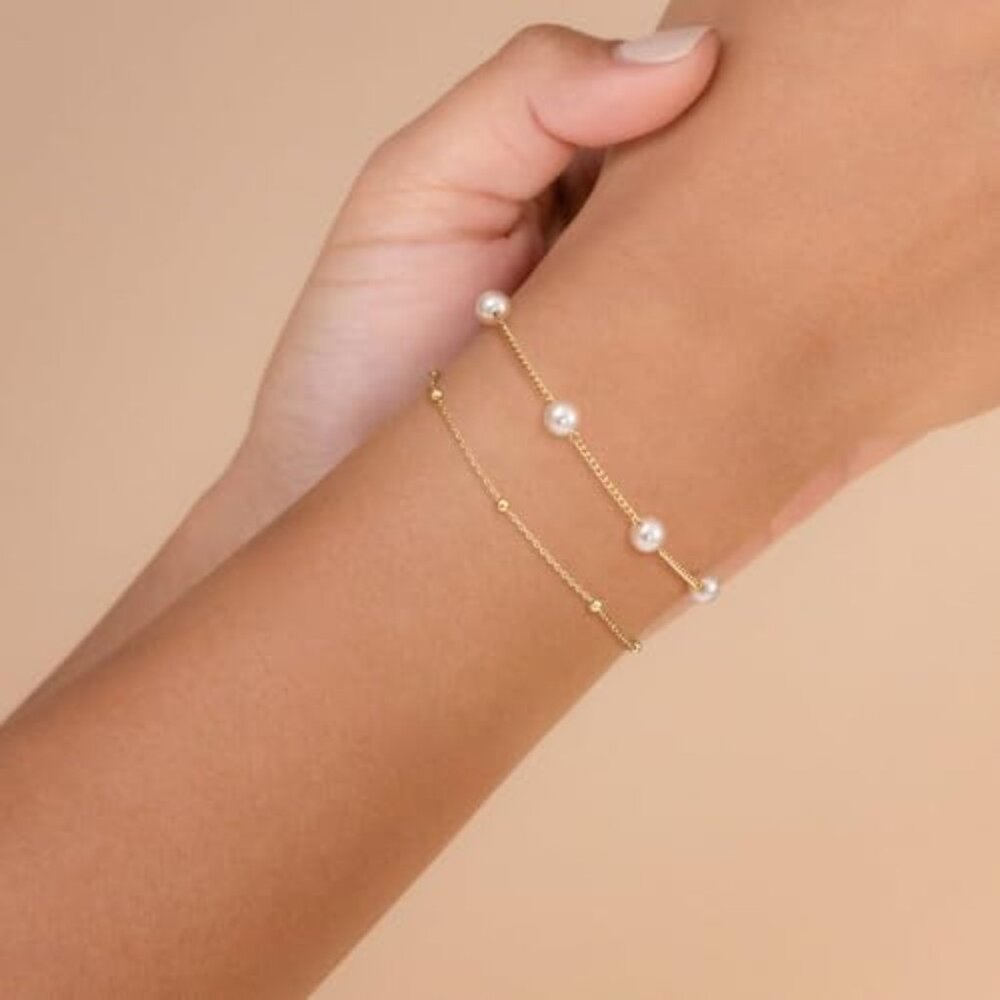 14K Gold Plated Pearl Bracelets for Women